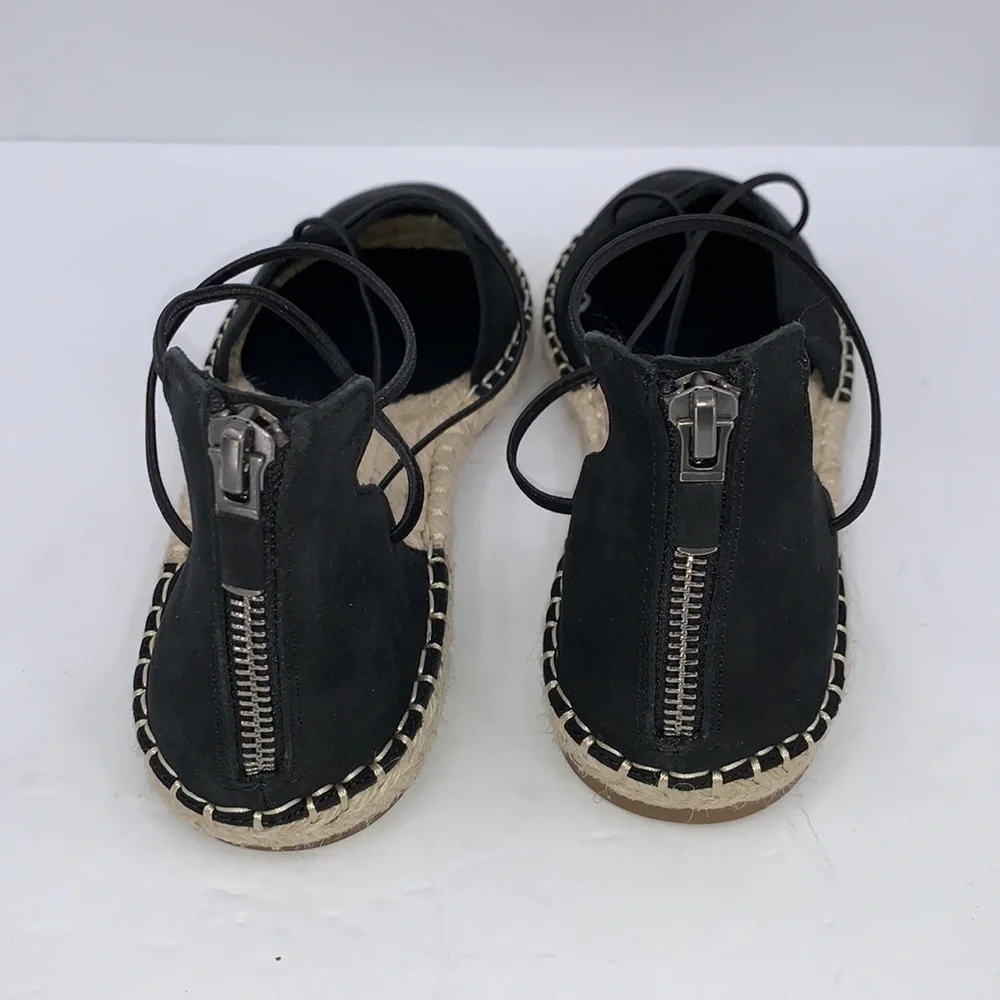 Eileen Fisher Lace-up Espadrille Shoe black suede criss cross straps flat new 7